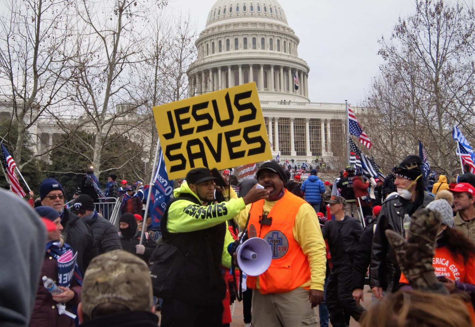 Jesus Saves sign at Capitol insurrection