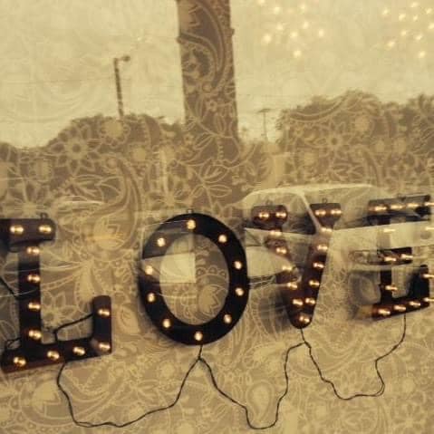 LOVE sign in a window